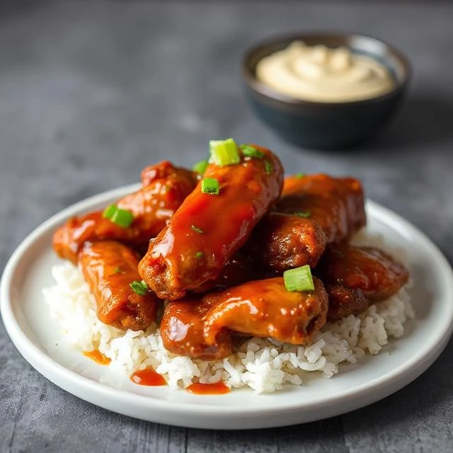 "Chef tossing freshly baked chicken wings in a bowl of sweet and spicy honey chili sauce for even coating."