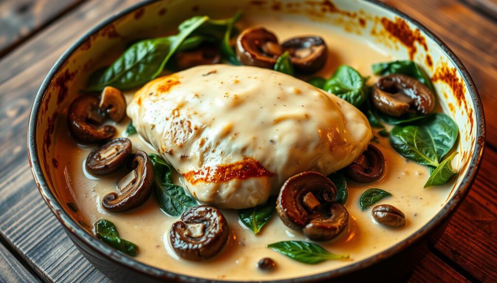 Chicken Spinach and Mushroom Low-Carb Oven Bake".
