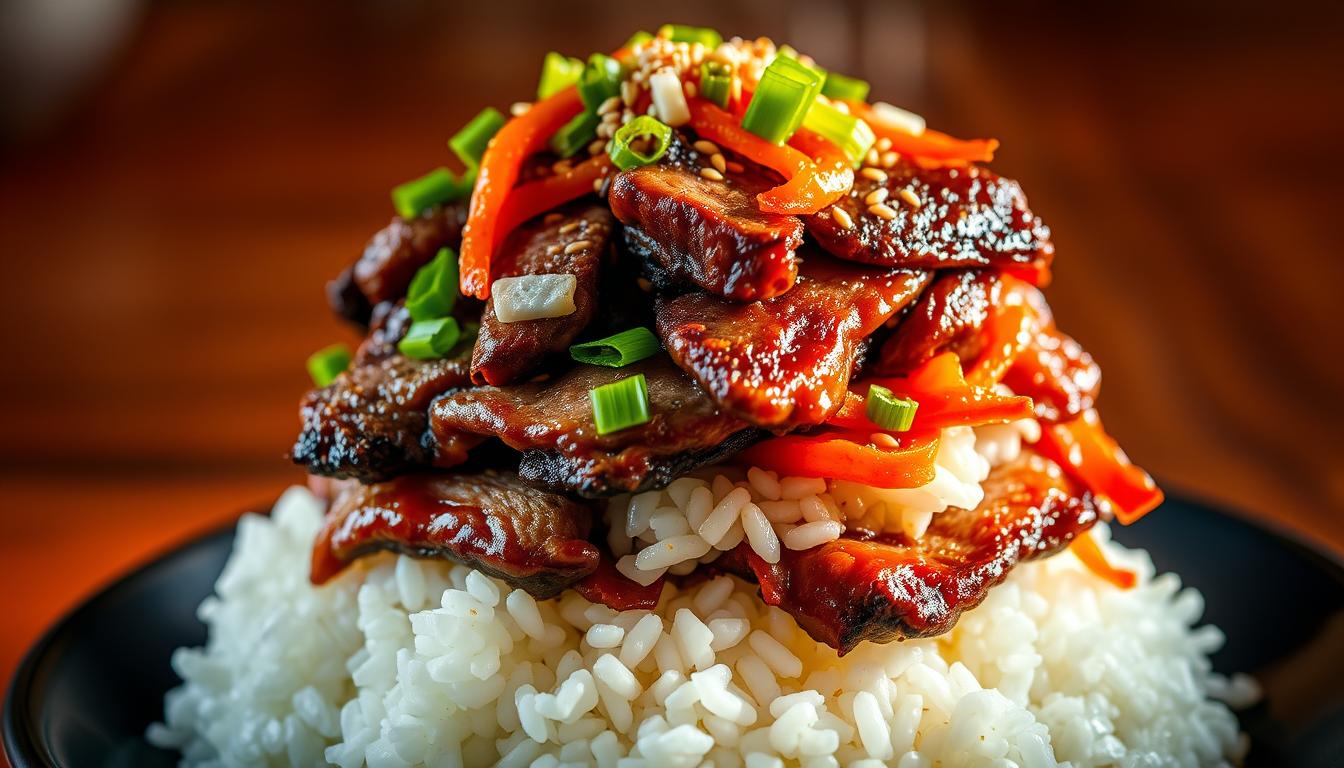 Korean BBQ Beef Rice Stack