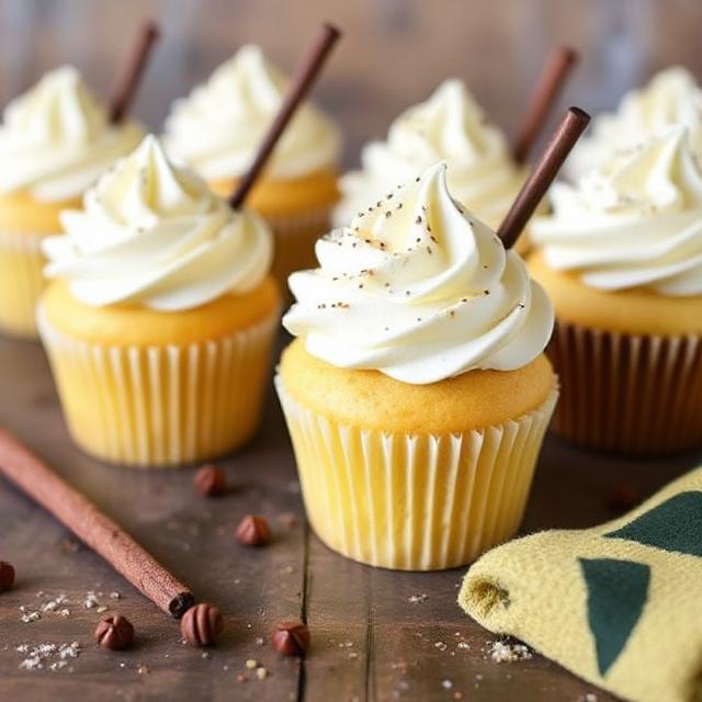 "Golden butterscotch cupcakes with creamy frosting, inspired by Harry Potter's Butterbeer, featuring recipe steps, baking tips, and magical twists for wizarding-themed treats."