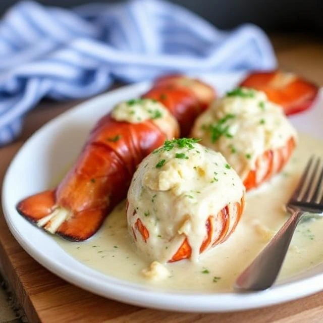 "Close-up of minced garlic, melted butter, and fresh parsley in a skillet for creamy garlic butter lobster tail sauce."