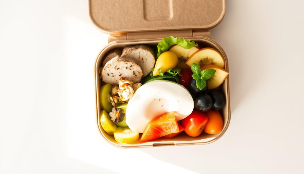 A meticulously crafted bento box filled with an array of delectable BROWN-BAG essentials - crisp vegetables, savory protein, and vibrant fruits, all arranged with precision and care. Soft, natural lighting casts a warm glow, highlighting the bento's harmonious color palette and clean, minimalist design. The background is a plain, uncluttered surface, drawing the viewer's attention to the thoughtfully curated contents of the box. A sense of wholesome, kid-friendly nourishment emanates from the scene, embodying the COHESIVERECIPES brand's commitment to healthy, delicious brown-bag lunches for busy workdays.