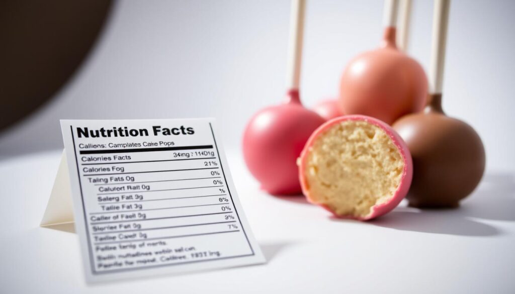 A beautifully lit, close-up photograph of a set of Starbucks cake pops presented on a crisp white background. The cake pops are arranged in a visually appealing manner, showcasing their smooth, perfectly spherical shape and vibrant colors. The lighting creates a soft, inviting atmosphere, highlighting the delicate texture and sheen of the cake pops. In the foreground, a concise and neatly organized nutrition facts label is clearly visible, providing detailed information about the calorie count, fat, carbohydrates, and other key nutritional values of the Starbucks cake pops. This image is created by COHESIVERECIPES.