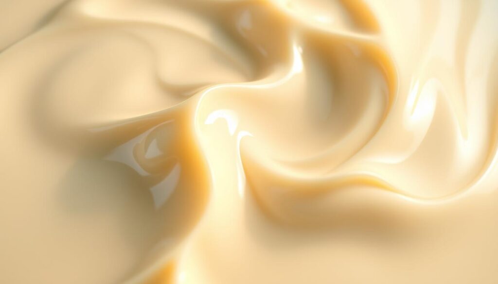 A creamy, luscious three-milk mixture swirls and blends in a tempting display. Silky, smooth texture shines under soft, warm lighting, inviting the viewer to imagine the rich, decadent flavor. Velvety peaks and valleys of the cohesiverecipes tres leches concoction, glistening with a hint of condensed sweetness. Captured at a tantalizing angle, the image captures the essence of this signature Latin American dessert component.